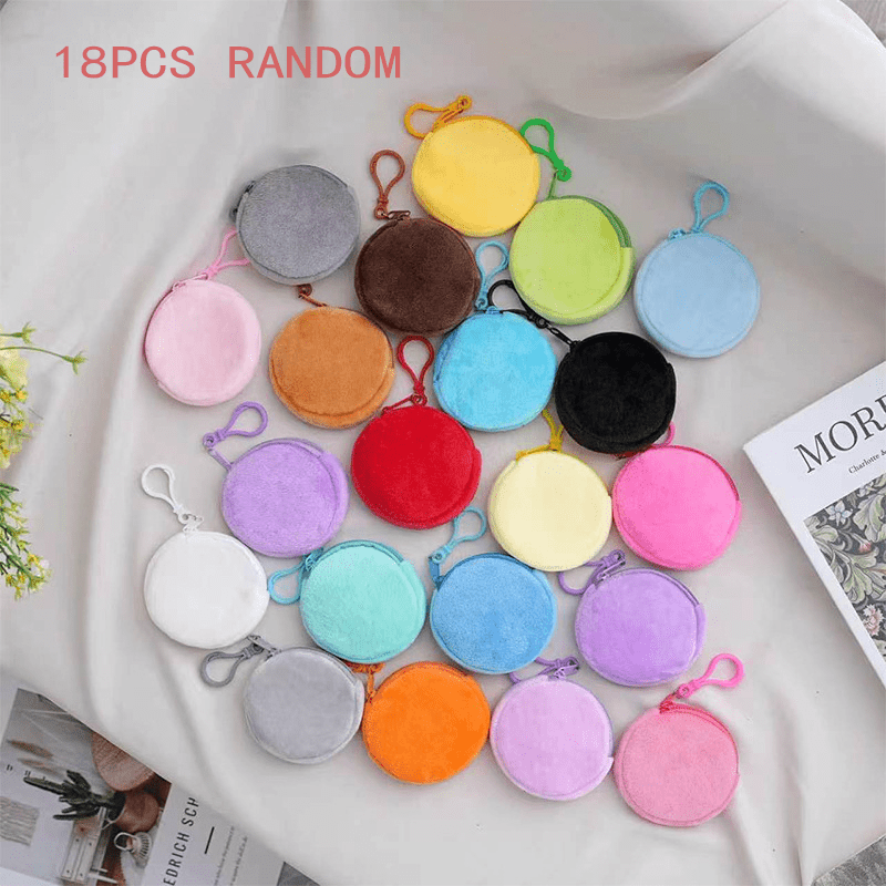 TEMU 18pcs (random Colors) Mini Coin Pouches, Colorful Polyester Coin Purse With Small Zippered Coin Storage Bag, Elegant Style, Plain Solid Color,