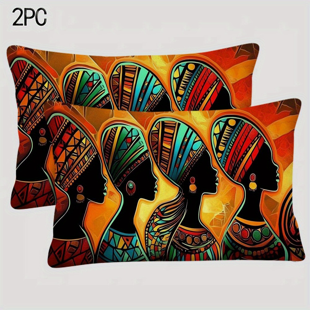 2pcs vintage african   abstract flannel cushion covers 20x12 inch multi position sleeper friendly machine washable zipper closure with   for sofa bed camping ideal for 14 age group movie theme home decor details 9