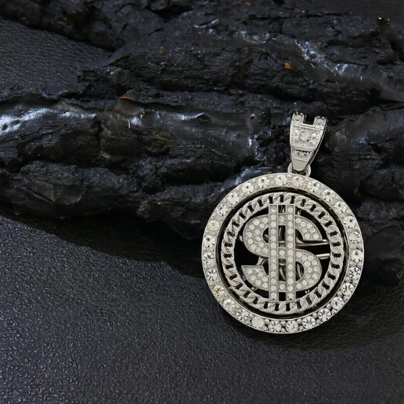 Rotating Pendant Necklace with USD Currency & Cuban Chain
