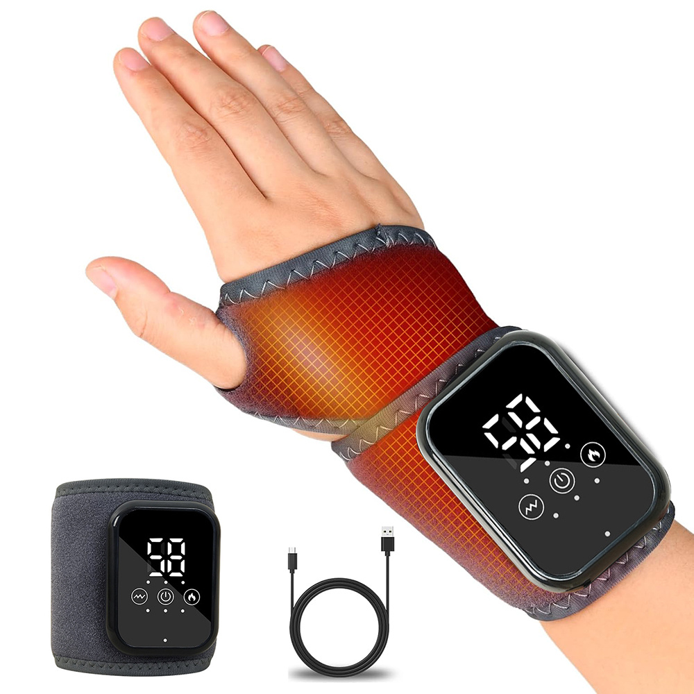 Cordless Wrist Heating Pad Wrap, Heated Wrist Massager for Men Women Rechargeable Wrist Warmers with 3 Heating Levels and 3 Vibration Mode