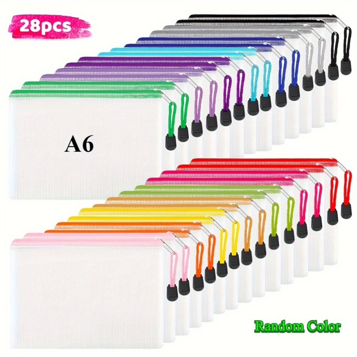 Image of 28pcs Colorful A6 Document Bags With Random Color- Durable Plastic Storage Pouches School Supplies, Headphones, Cosmetics & Travel Essentials, |vibrant Storage|lightweight Bag