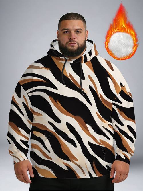 printed design not textured 1pc mens plus size animal stripe pattern hoodie casual relaxed fit long sleeve hooded sweatshirt breathable anti wrinkle pullover for winter