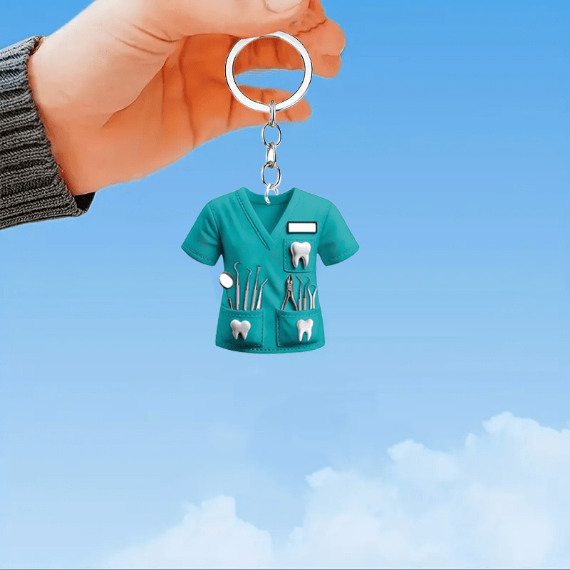 

2d Flat, 2d Acrylic Flat 1pc Acrylic Key Chain - Waterproof Accessories, Perfect Gift For Dentist Outfit Theme Key Rings, Bag Accessories,