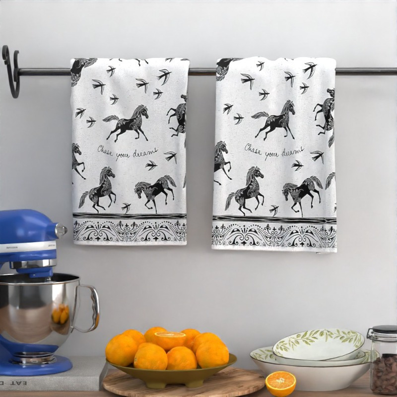 

2pcs Horse-themed Polyester Towels, Super Soft, Unscented, Woven, Relaxed-textured Hair Compatible, Multipurpose, With Equestrian Design For Kitchen, Bathroom, Gym, Ideal Gift For Equestrians