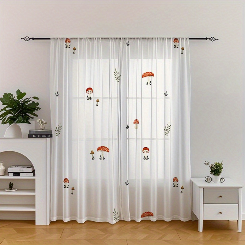 TEMU A Set Of 2 Mushroom , A Forest Atmosphere, Suitable For Soft, Thin Window Sheers Room, Bedroom, And Kitchen Home Decor