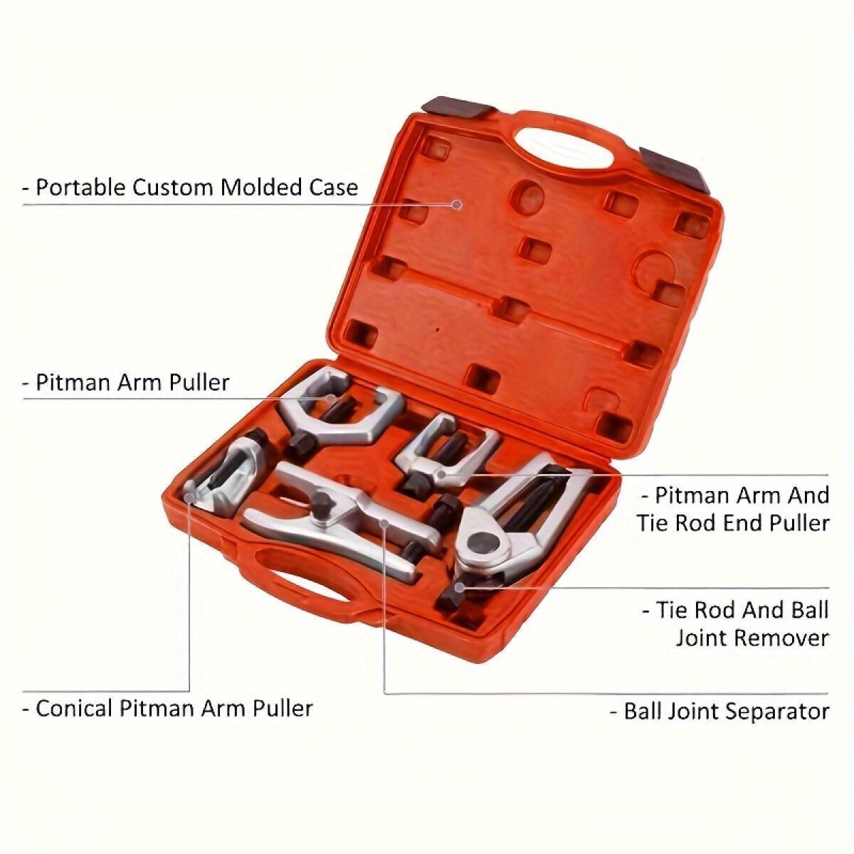 5pcs heavy duty professional steering and ball joint removal tool set lower control arm and tie rod ball joint extractor ball joint puller steering system removal tool kit compatible with most cars suvs and trucks without battery Product details 1