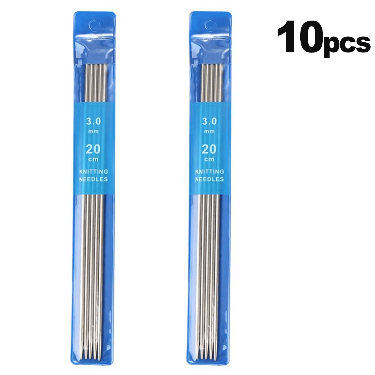 Image of Set Of 10pcs Of 20cm Stainless Steel Knitting Needles Ranging From 2-5mm, Perfect For Sweater Weaving And Crafting, Includes Double Pointed And Straight Tools