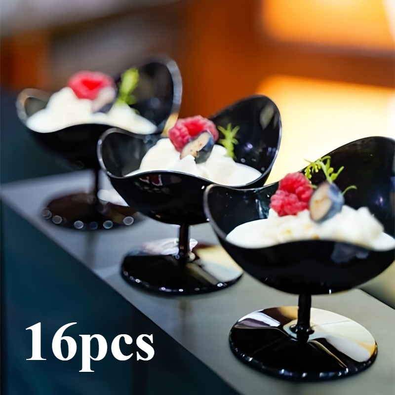 16pcs, Black Dessert Cups For Parties, Chair-shaped Cake Cups, Ice Cream Bowls, Yogurt Containers, Fruit And Vegetable Salads, Wedding Christmas Birthday Party Supplies