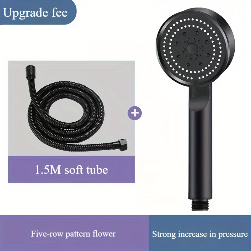 TEMU High-pressure Handheld Shower Head With Adjustable Bracket And 57inch Shower Hose- Round Setting, Water Flow Black Bathroom Accessories, Bathroom Upgrade| | Flexible Hose, Shower Accessories