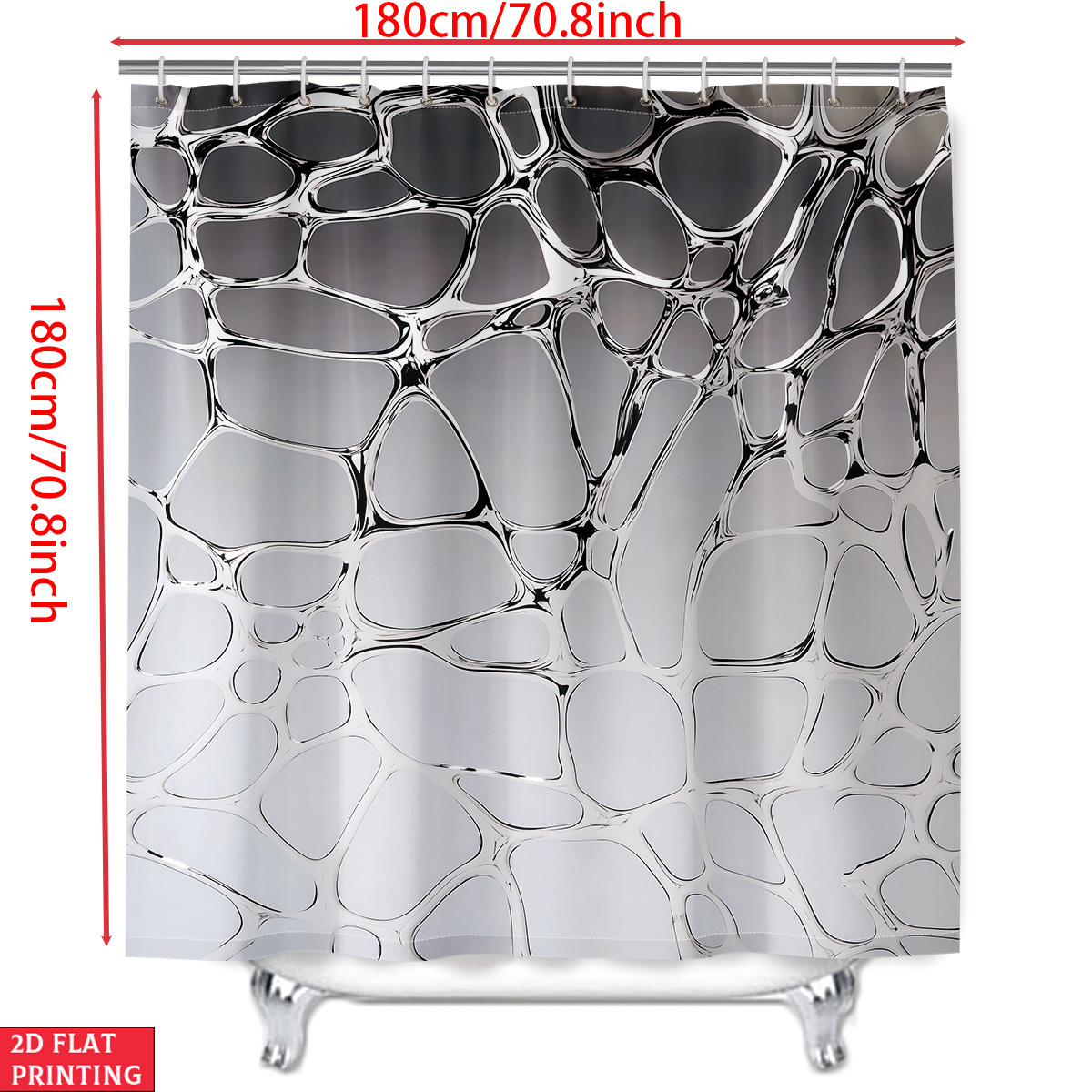 4pcs Silver Textured Pattern Shower Curtain Set with Bath Rug