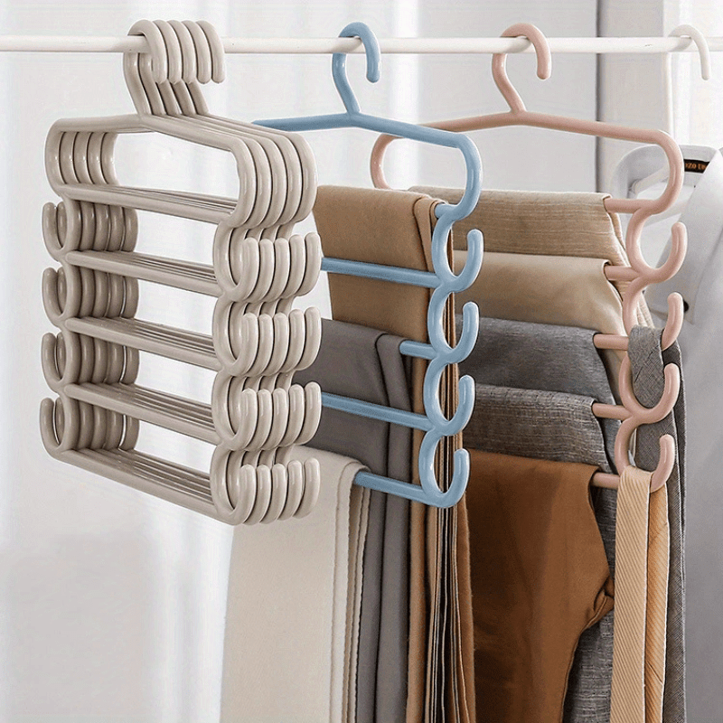 

5-tier Space-saving Plastic Pants Hanger - Clothes Organizer For , Unfinished Design, Storage Solution For Home, Bedroom, Bathroom, Kitchen