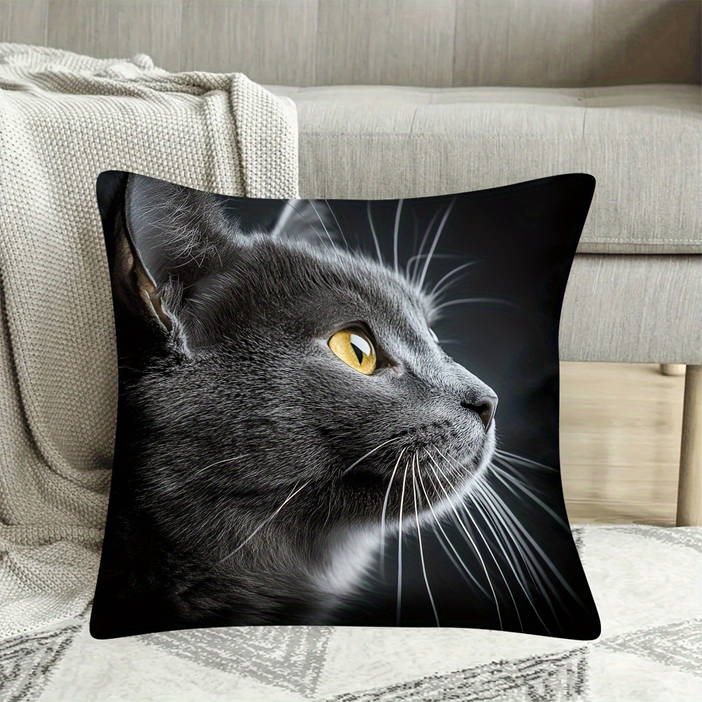 TEMU A Vintage Gray Cat Pillowcase With , Made Of Soft And Smooth Polyester Short Plush Fabric, Featuring A Single-sided Print And Zipper Closure -