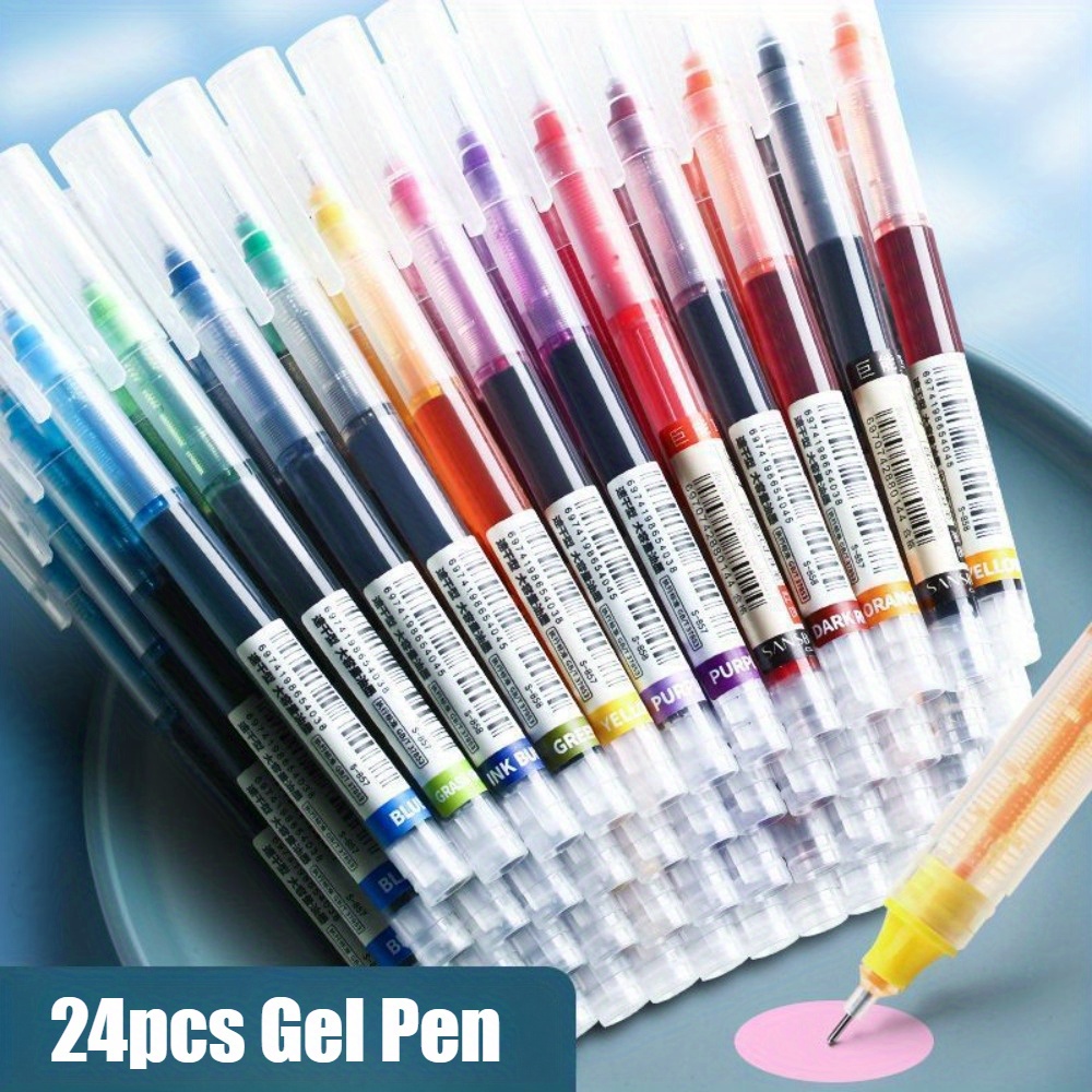 24 pack vibrant gel pens with 0 5mm fine point quick dry non bleeding ink transparent   for ink level visibility   art journaling craft use smooth writing gel pens for students artists and professionals