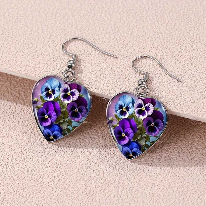 

[metallic ] Chic Heart-shaped Earrings With Violet - Stainless Steel, , Casual Attire & Gifting, Y2k/bohemian Style, Glass Material, Novelty Earrings