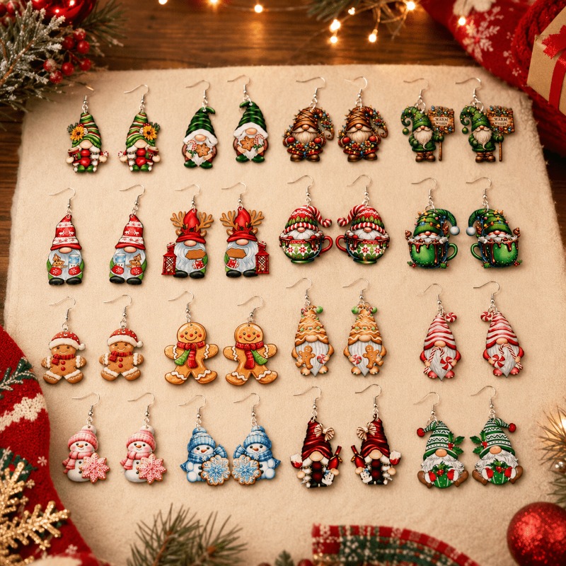 32pcs 2D Flat Women's Christmas Acrylic Hook Earring Set