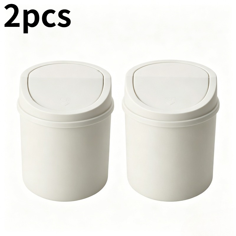 2pcs trash can mini desktop plastic swivel top lid 3 colors   home office kitchen bedroom vanity