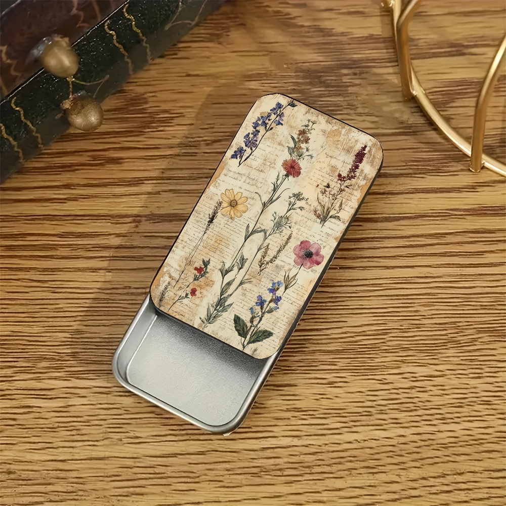 TEMU 1pc Retro Floral Sliding Matchbox- Retro And Exquisite Matchbox, Simple And Portable High-end Matchbox, Matches Not Included, Storage Tin Box,