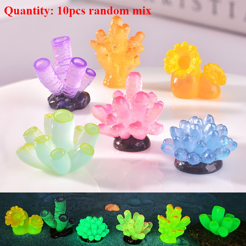 TEMU 10pcs Glow In The Ornament: Mini Coral Landscape Aquarium Decor With Cartoon Coral Clusters For Diy Craft