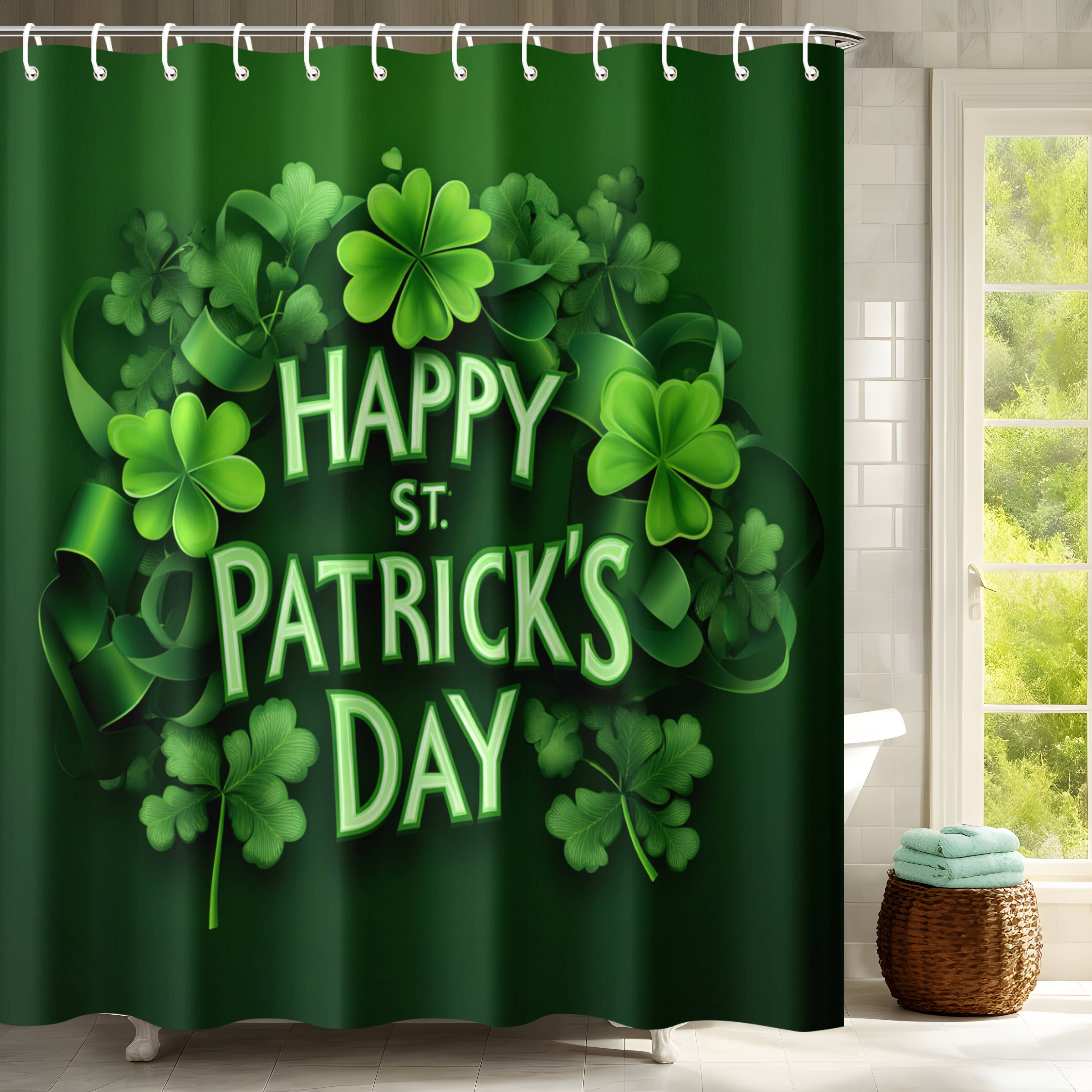 

1pc 's Day Shower Curtain, Water-resistant Polyester Fabric With Leaf Pattern, Includes 12 Hooks, Machine Washable, Woven Bathroom Decor With Design