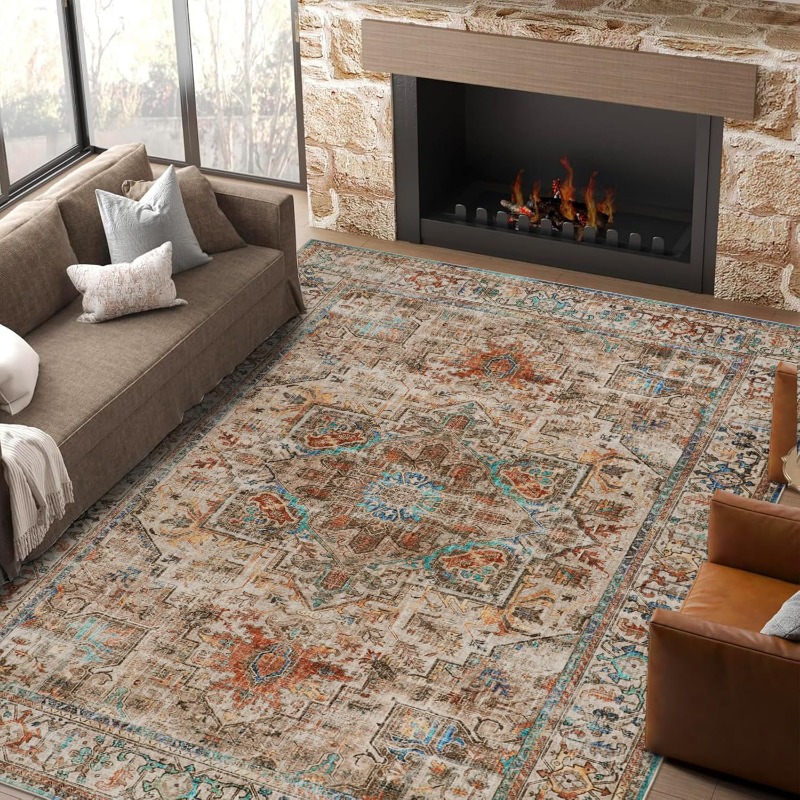 1pc Washable Rugs For Living Room 200x290cm Non-slip Soft Bedroom Rugs Thin Distressed Carpet Rug Low Profile Floor Mat For Office Bathroom Dining Room Playroom