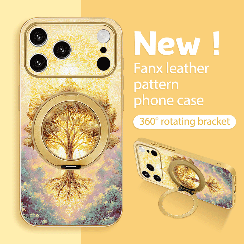 TEMU Phone Case - New Metallic Paint Uv Printed Phone Case With 360Â° Rotatable Ring Stand, Tree Of Life Mandala Pattern For Iphone