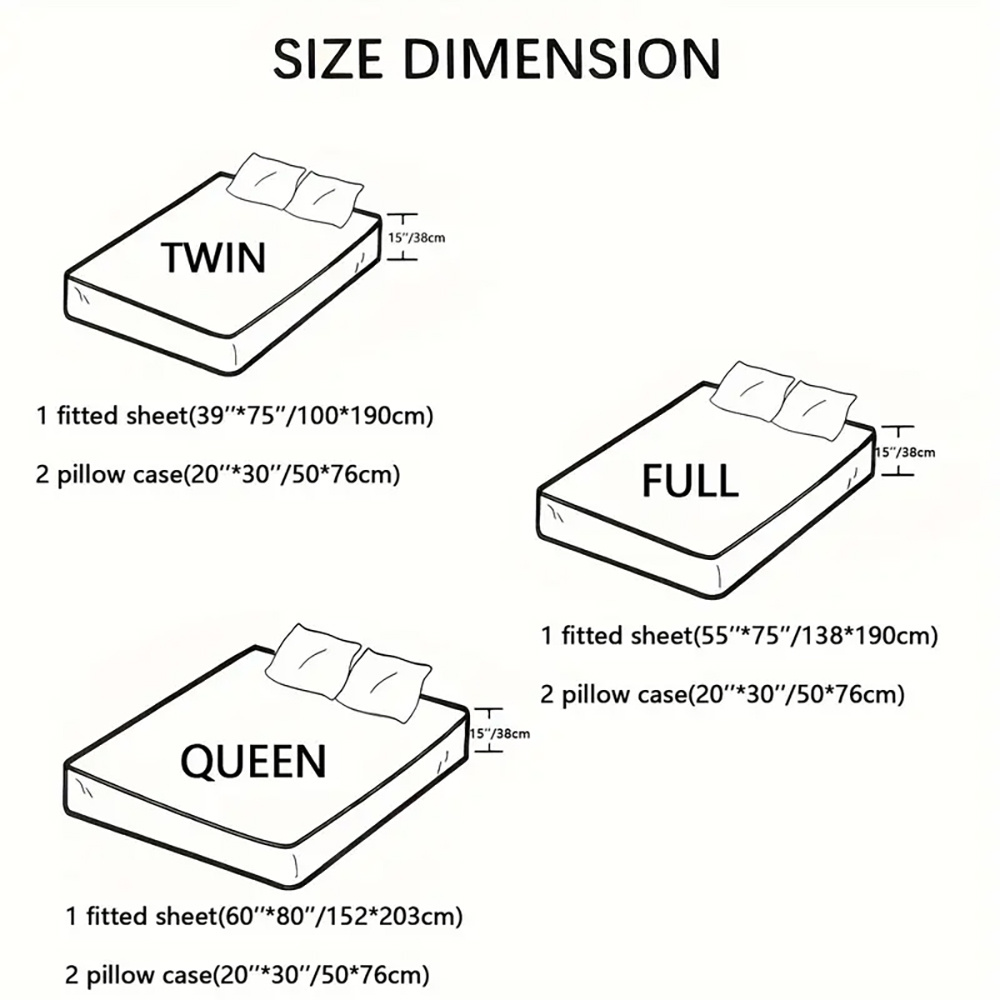 3pcs king queen couple bedding fitted sheets set black white printed bed sheet set for bedroomdormitory and   decorationking and queen   pattern bedding set1 fitted sheet 2 pillowcases without core Product details 2