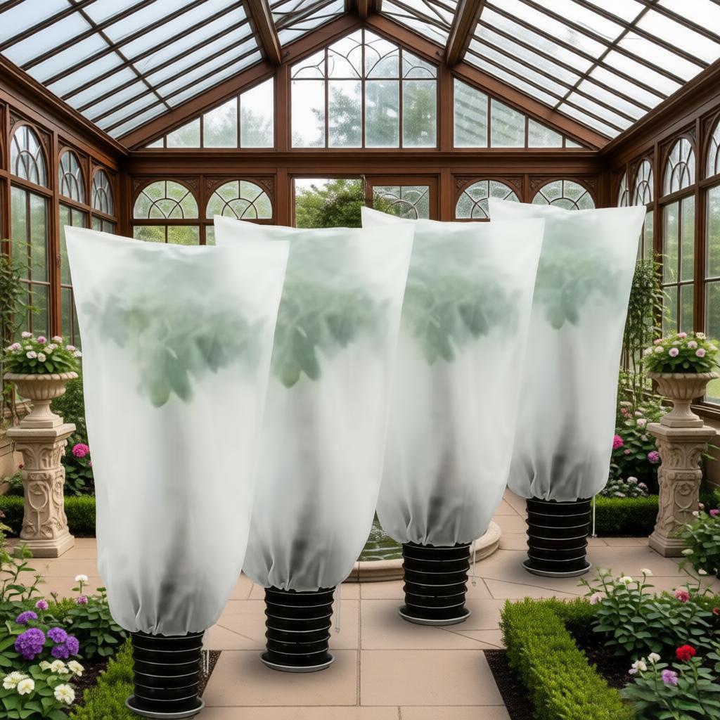 4pcs [  Universal] Plant Freeze Protection Cover Non-Woven Fabric Windproof And Cold-Proof Cover Outdoor Potted Plant Insect-Proof And Dust-Proof Warm Cover