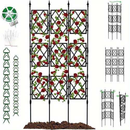 garden trellis frame for climbing plants outdoor 6 5 ft pecoated metal pipes and plastic grids rose wall trellis privacy screen plant support frame for flowers vines vegetables