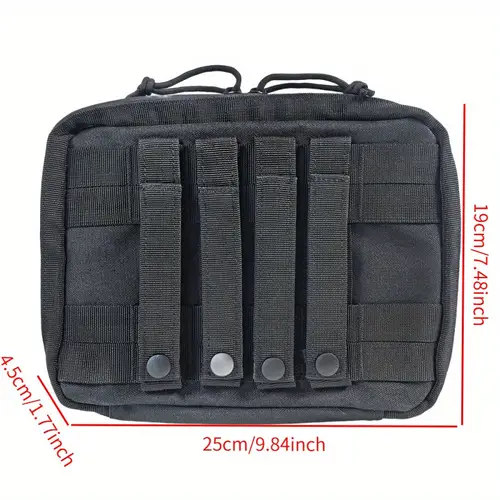 Black Tool Pouch with MOLLE Webbing & Multiple Compartments - Durable Outdoor Storage Bag for Hunting, Fishing, Camping Gear - Secure Zipper Closure, Hunting Accessories, Rugged Design, Sturdy Construction, Utility Belt, Hunters And , Camping Essentials, Rugged Style, Reinforced Stitching, Utility Belt Accessory,
