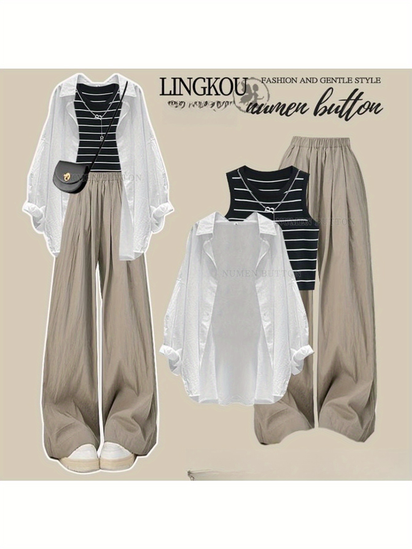 2025 new womens summer suit featuring a relaxed style with   protective shirt striped vest and lightweight casual pants in   piece ensemble
