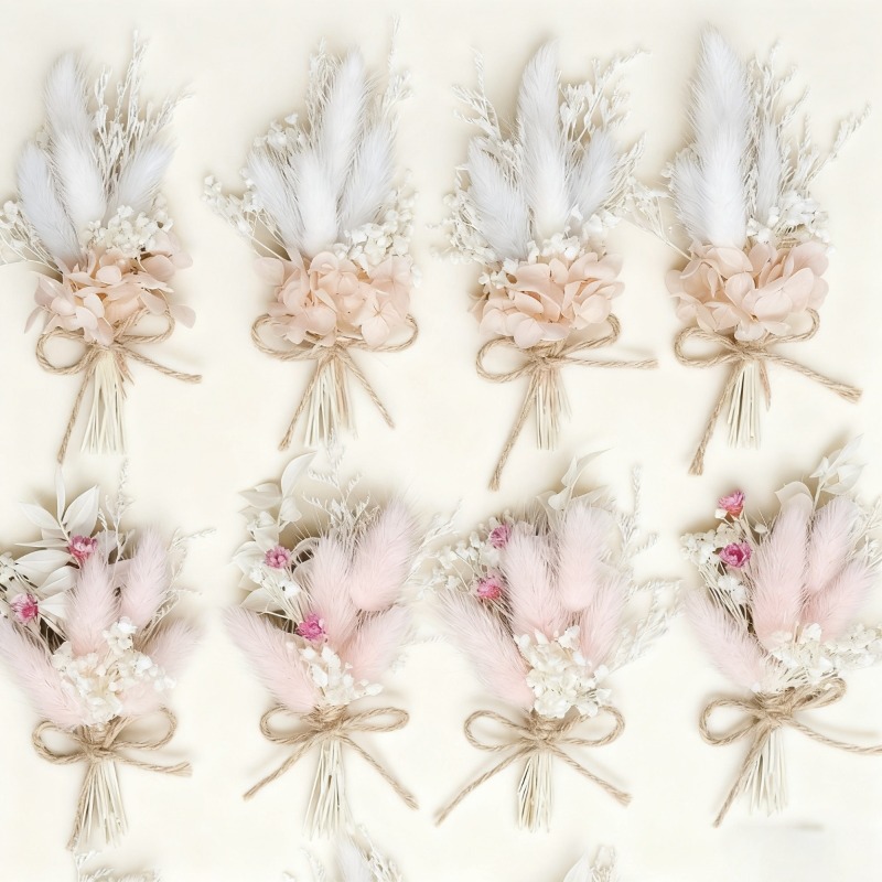 E-shop Set mit 8 getrockneten Blumenarrangements mit elegantem Pampasgras, zum Feiern von Geburtstagen Jahrestagen