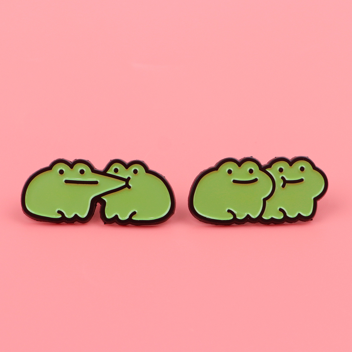 TEMU [2pcs Frog Enamel Pin Brooches] 2pcs Dmlsky Cartoon Frog Enamel Pins, Alloy Brooches, Unwashable, Fashion Lapel Pins For Backpacks, Bags,