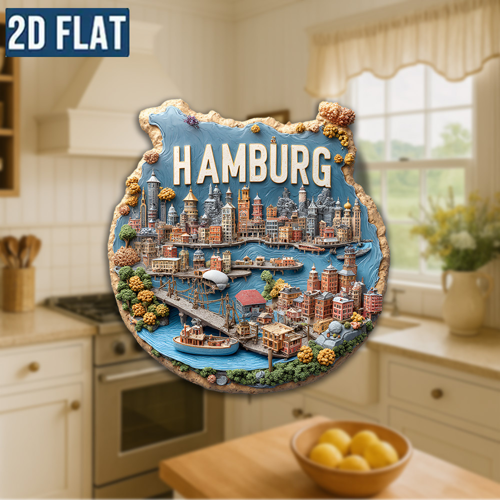 TEMU 2D Platte Acryl Koelkastmagneet met Kleurrijk Hamburger Ontwerp, met Miniatur en Haven. Het is een uitstekend souvenir voor reisliefhebbers,