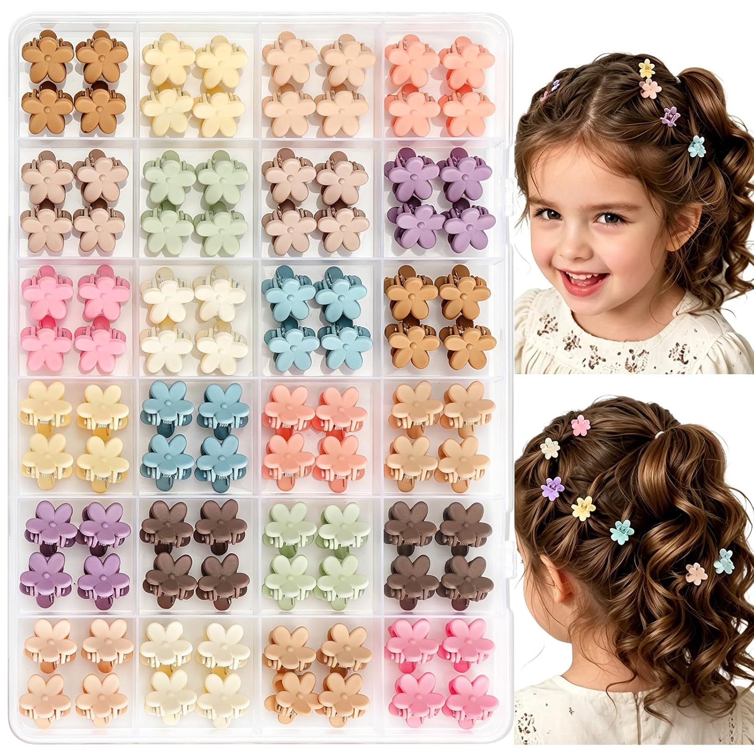 TEMU 96pcs Flower Hair Clips Cute Colorful Tiny Claw Hair Clips Hair Additions Little Women Non Slip Barrettes Daily Wear Party Birthday Gifts