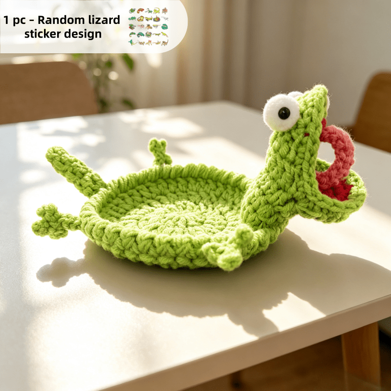 TEMU Handmade Crochet Lizard Coaster - Fun, Prank-style Novelty Gift (includes Crochet Lizard Coaster And Random Lizard Sticker) - Colors - Using
