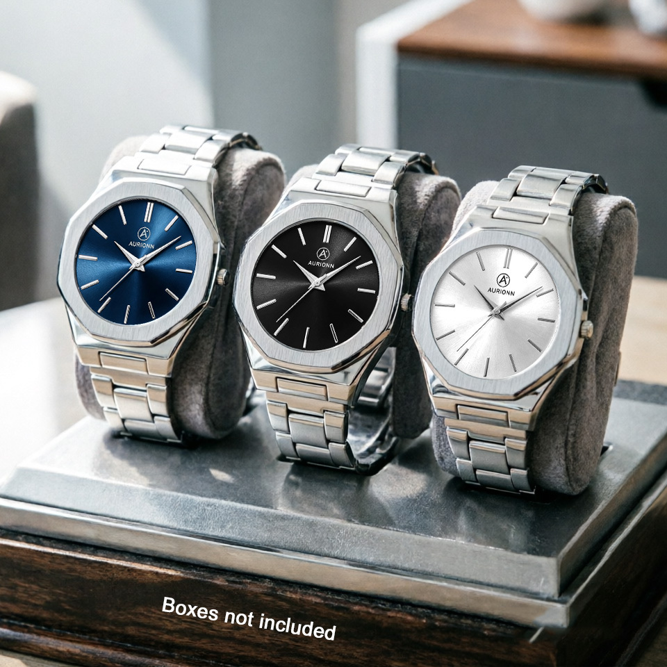 Image of 3pcs Summer Men's Fashionable And Stylish Round Dial Quartz Watch Set For Daily Wear, Parties, Valentine's Day, Easter, Christmas, New Year's Day, Halloween, Ramadan, And As A Gift For