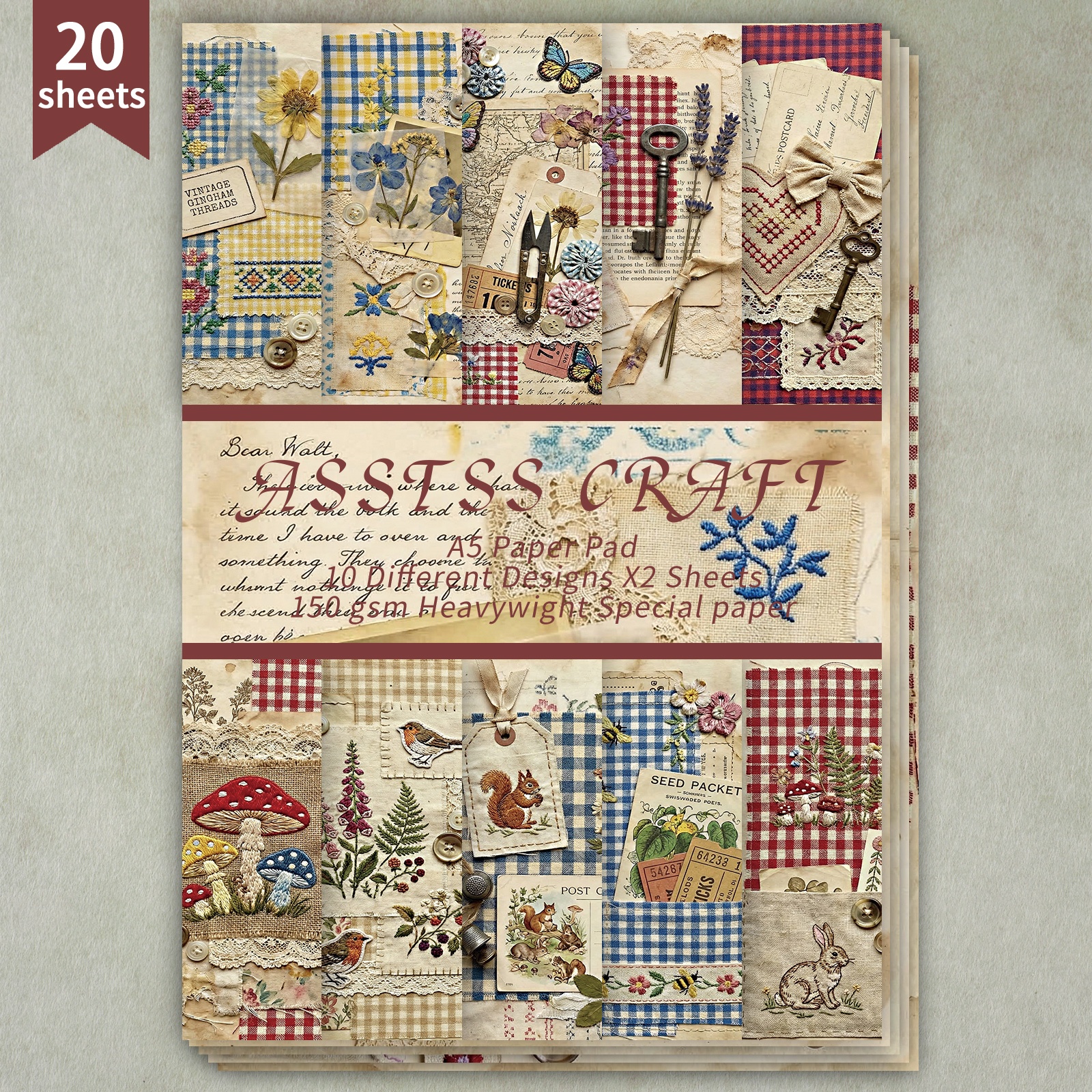 TEMU Asstss 20 Sheets Of A5 Paper, Vintage Theme Decorative Base Paper, Junk Journals, Decorative Paper, Suitable For Handicrafts, Supplies, Magazine