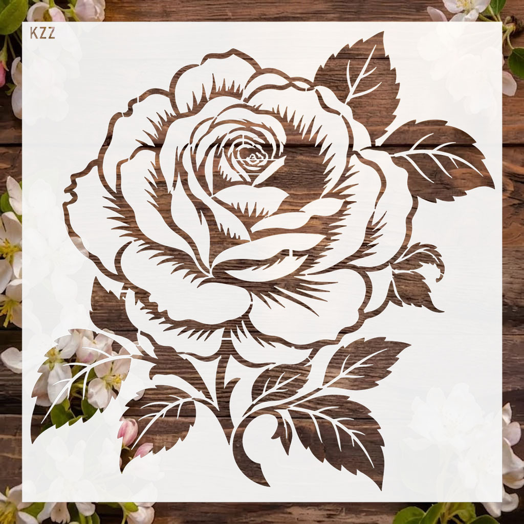 TEMU Kzz Large Rose Flower Stencil, 11.8x11.8 Inch Reusable Floral Painting Template For Walls, Fabric, Canvas, Furniture, And Home Decor