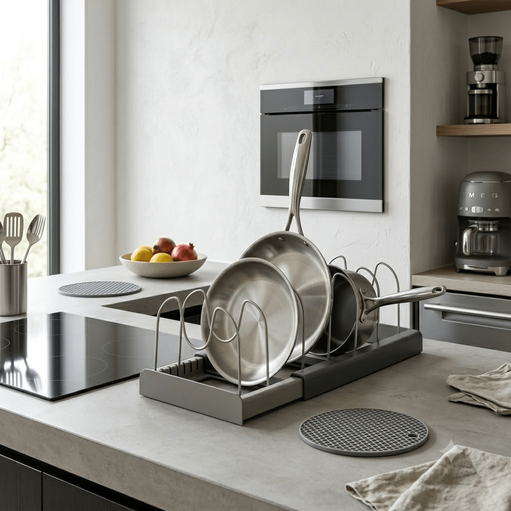 TEMU Set di scaffali regolabili per coperchi di pentole con tappetino antiscivolo, organizzatore da cucina a grande capacit� per cassetti e piani di