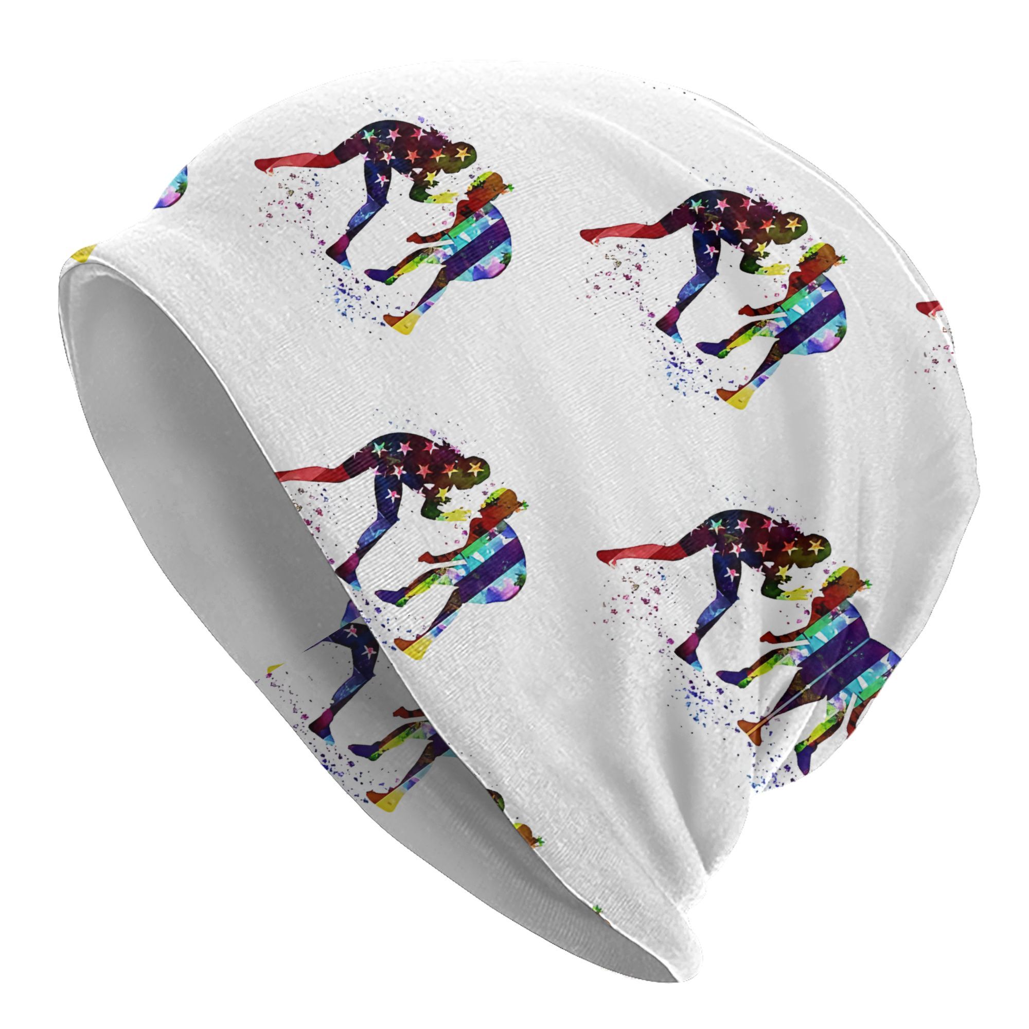 

1pc Vintage Wrestling Watercolor Design Skullies Beanie Cap, 95% Polyester 5% Elastane, Slight Stretch, Knit Fabric, Hand Washable, Unisex Hip Hop Ski Bonnet Hat For Men And Women