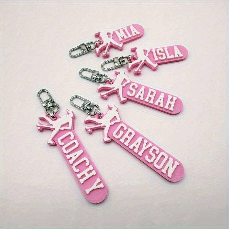 TEMU Personalized Hockey Keychain, Custom Name Acrylic Player Silhouette, Pink And Purple Color Scheme, Valentine's Day Gift, Birthday Gift, Fashion