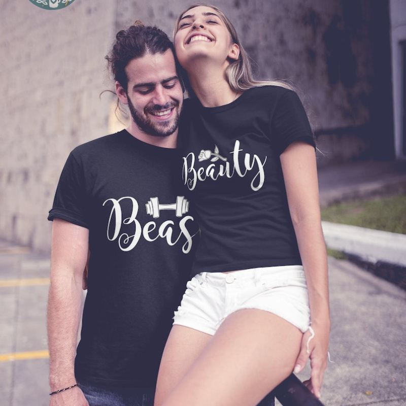 

1 And Inspired Couple T-shirts - Cotton , Crew Neck, Printed Design, Casual Fit, , Slight Stretch, 220gsm - His And Hers Matching Tee Set