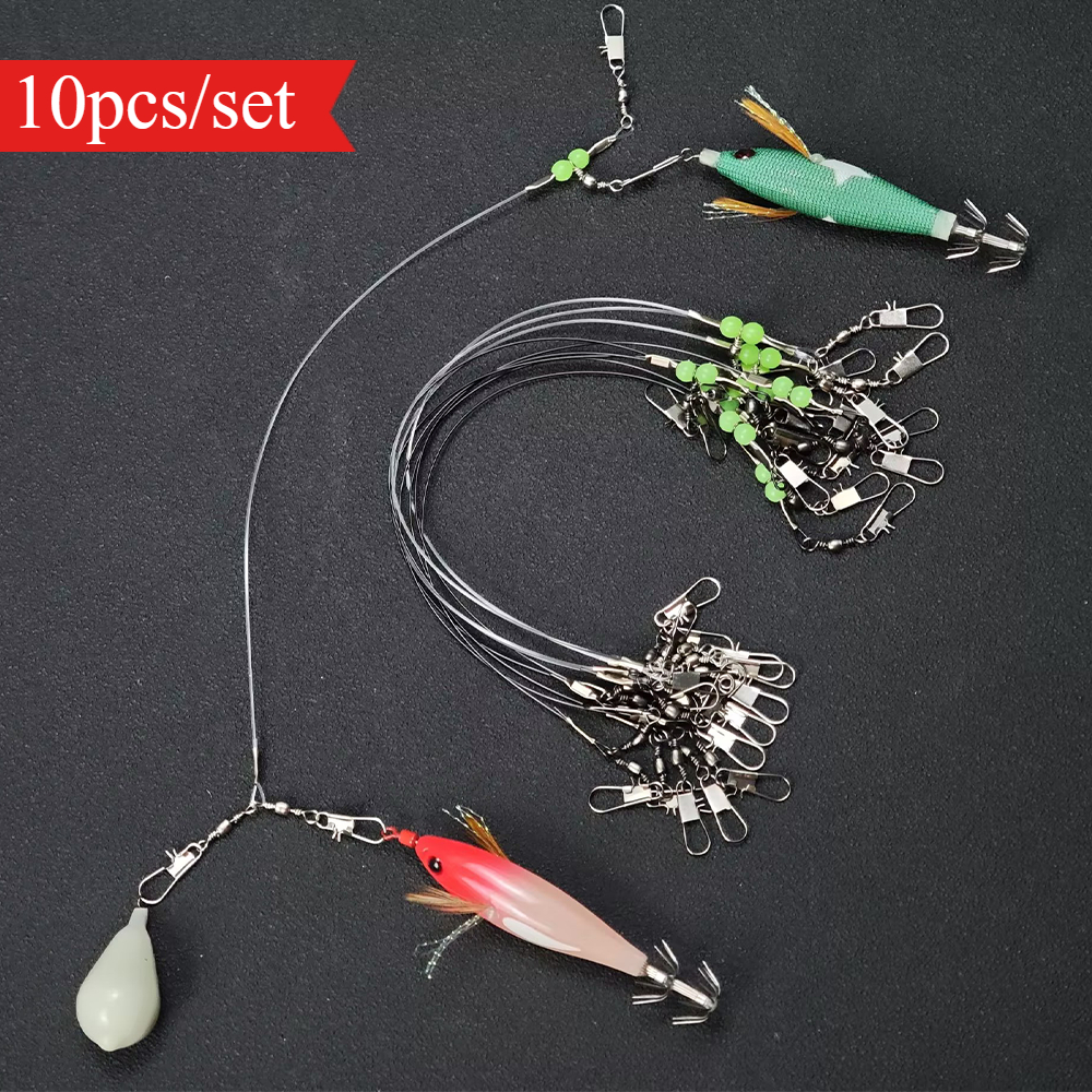 TEMU 10 pezzi Leader Anti-Morso con Gancio Girevole con Perline Luminose, Trace di Anti-Groviglio per Pesca in Acqua per Addizioni per Attrezzatura