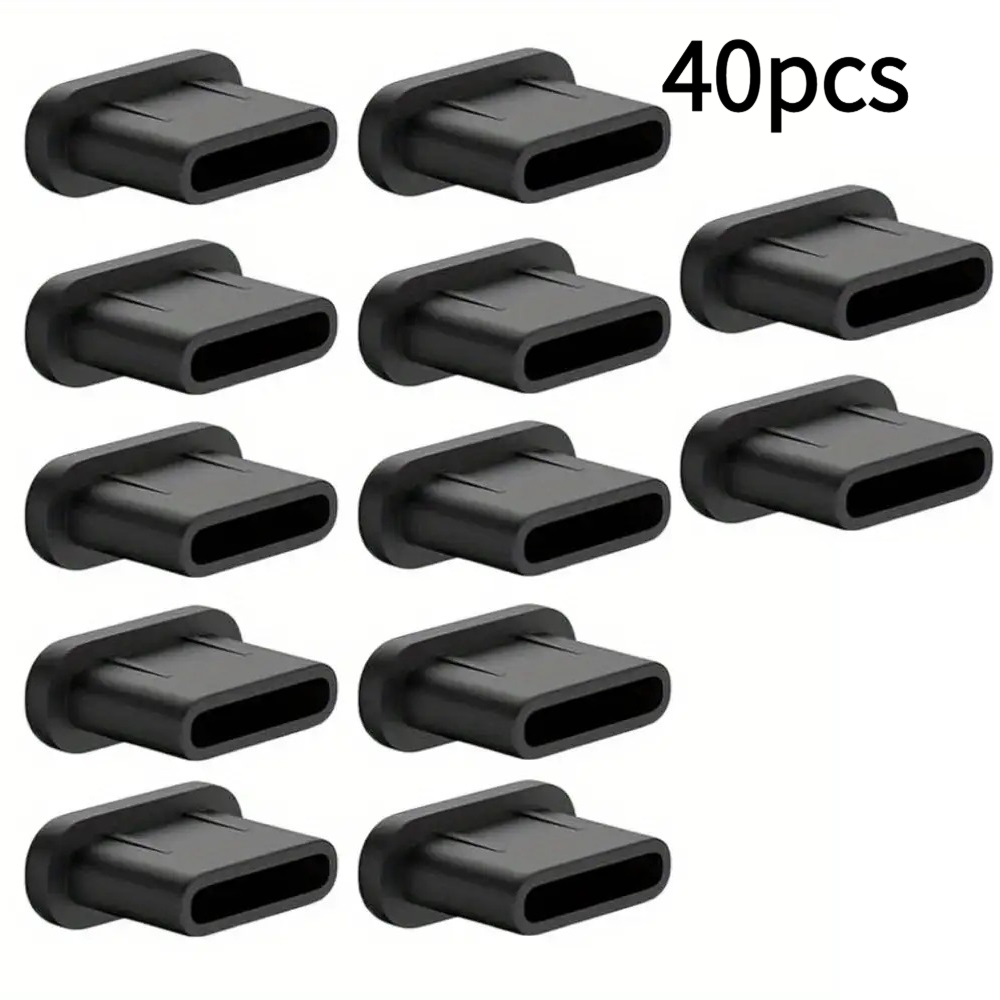 TEMU 40pcs C-type Charging Port Dust Plugs- Usb-c Protectors For Phones And Tablets, In Black And White, Featuring A Soft And Flexible Cover For Dust