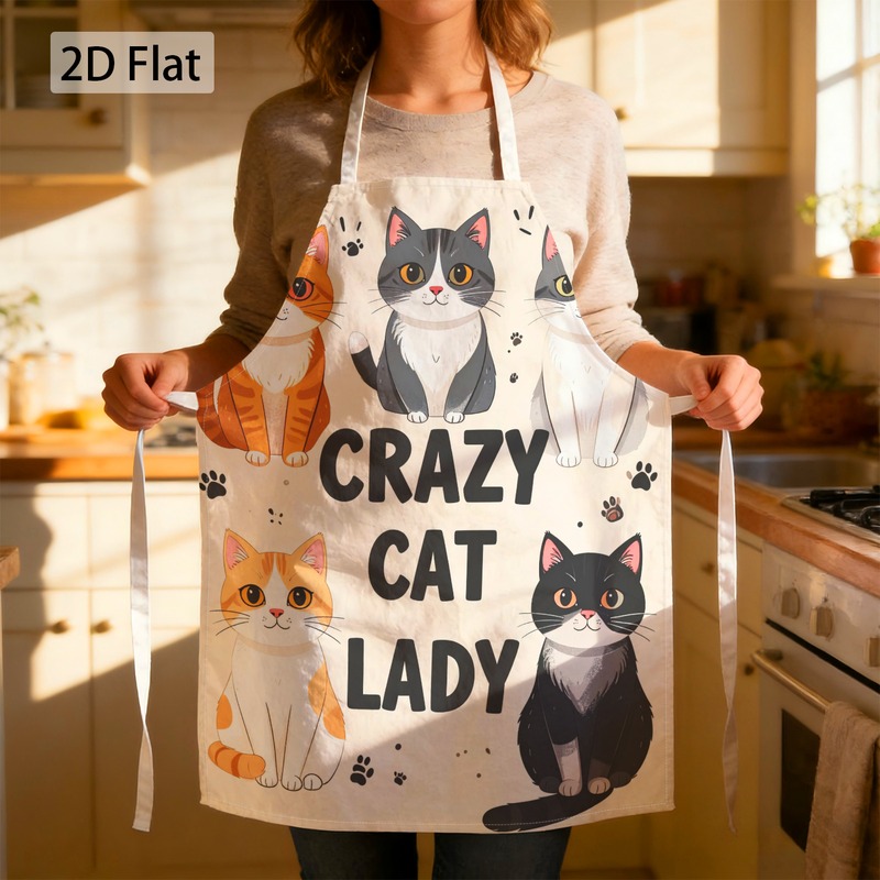 TEMU 2d Flat 1pc Apron Lady Graphic Chef Apron Funny Cute Cat Paw Print Print Decorative Apron Unisex 27x22in(68x55cm) Durable Fade Resistant