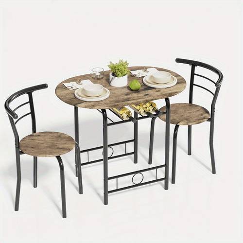 3pcs dining set for 2 small kitchen breakfast table set space saving wooden chairs and table set walnut