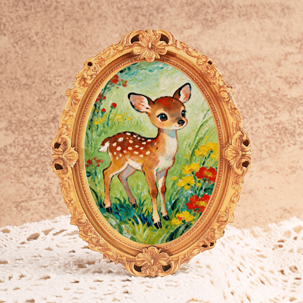 TEMU 1pc Adorable Oil Painting Wooden Oval Photo Frame Fridge Magnet, Exuding Gentle And Atmosphere, Wooden Mini Decorative Painting, Creative Thick
