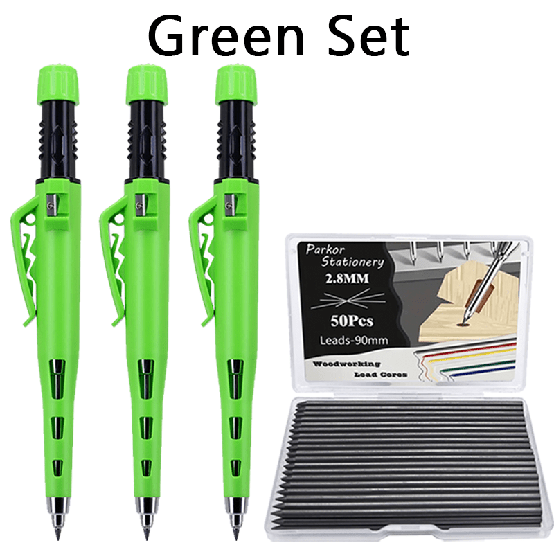 Image of Long Hole Marking Pencil Set, Including 3 Pens+50/100 Lead Cores, Built-in Pencil Sharpener, And Included Pencil Case, Suitable For Woodworking Diy, , Father's Day Gifts