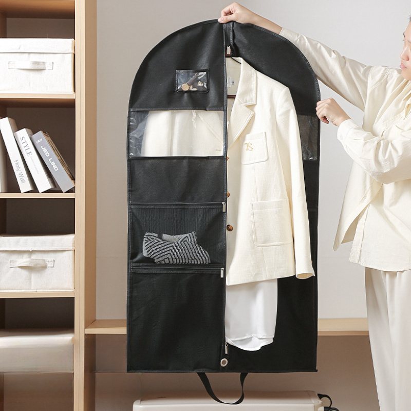  large capacity hanging garment bag with transparent window zipper closure and multiple pockets ideal for suits and dresses travel and storage durable non woven material luggage for travel details 1