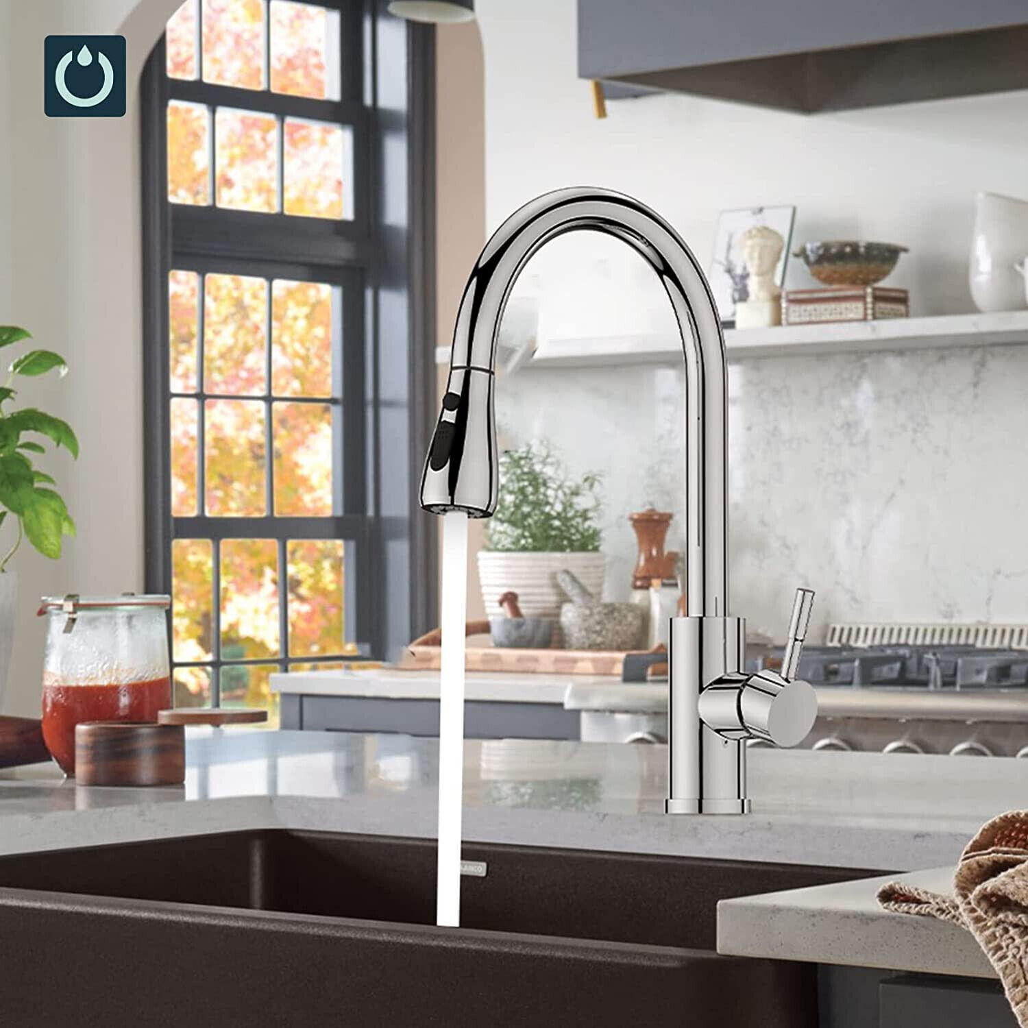 Stainless Steel Single-handle Kitchen Faucet Pull-out Sprayer | Brushed End, Valve, European G3/8 Nozzle, , Includes Manual
